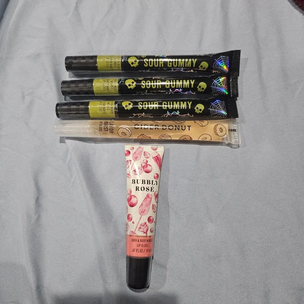 Bath and body works sour gummy bubbly rose cider donut lip gloss bundle